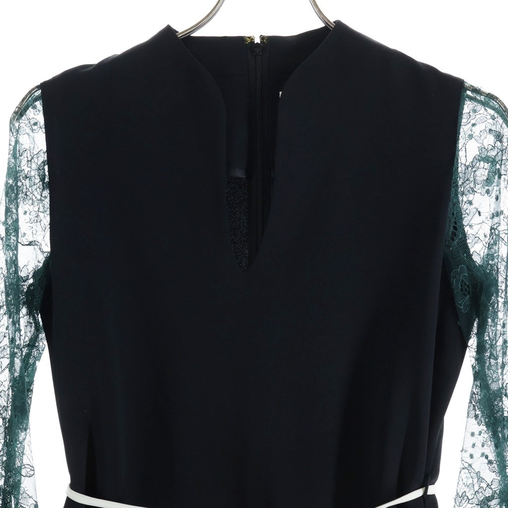 Mame Kurogouchi(マメ クロゴウチ) 23SS エンブロイダリーカフスレーススリーブドレス ブラック/グリーン レディース MM23SS-DR502