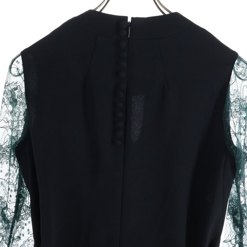 Mame Kurogouchi(マメ クロゴウチ) 23SS エンブロイダリーカフスレーススリーブドレス ブラック/グリーン レディース MM23SS-DR502