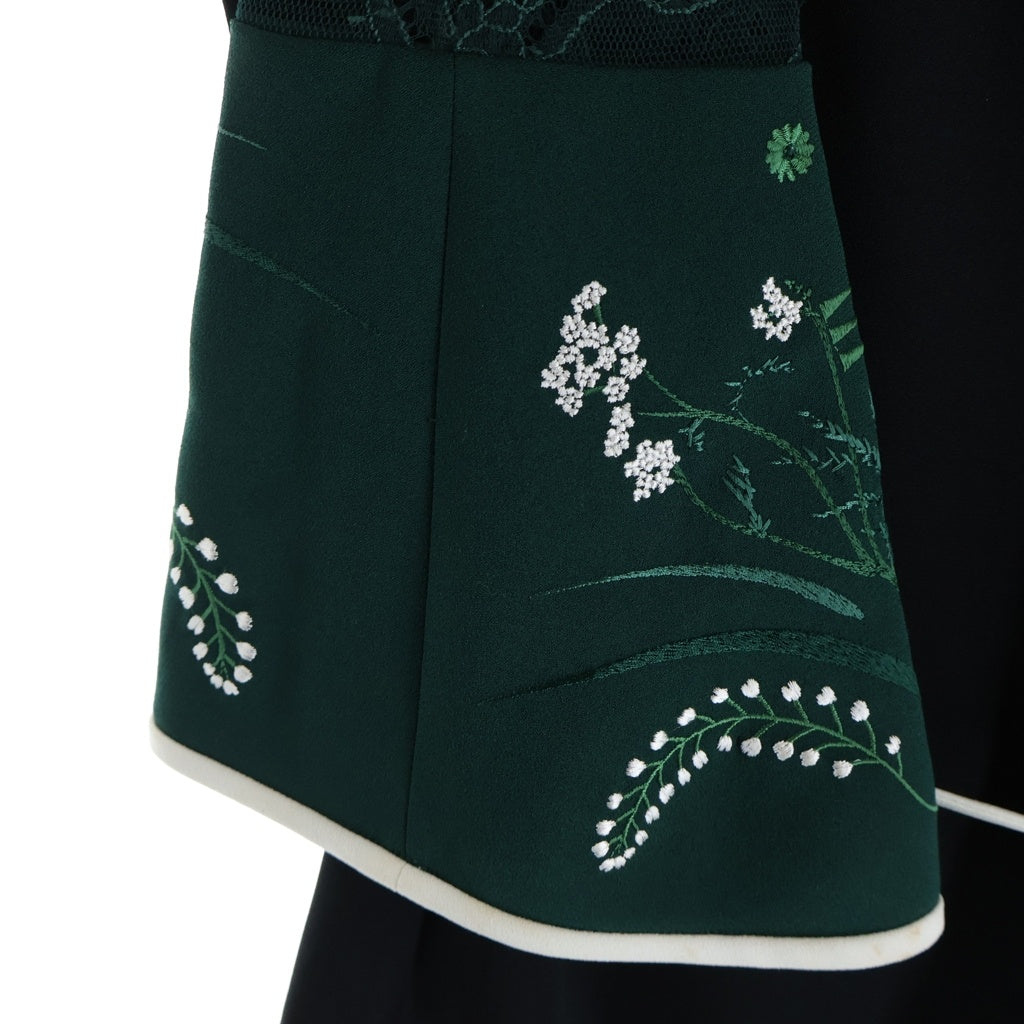 Mame Kurogouchi(マメ クロゴウチ) 23SS エンブロイダリーカフスレーススリーブドレス ブラック/グリーン レディース MM23SS-DR502