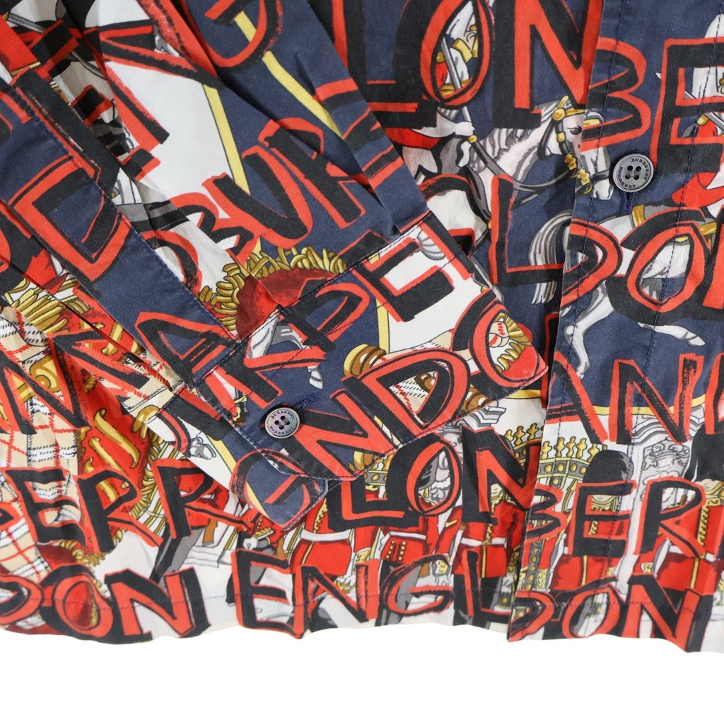 BURBERRY(バーバリー) 総柄グラフティプリント長袖シャツ ネイビー/レッド 8001137