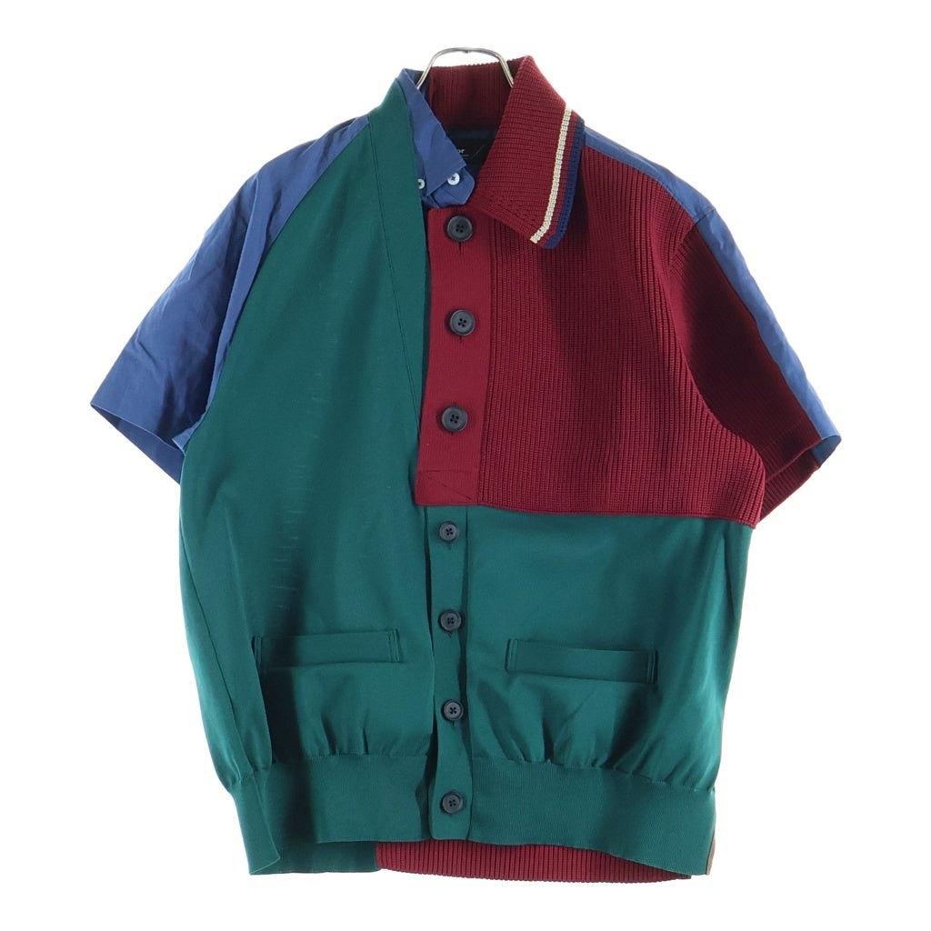 kolor(カラー) 21SS Docking Knit Polo Shirt ドッキングニット半袖ポロシャツ グリーン/レッド 21SCM-N03301