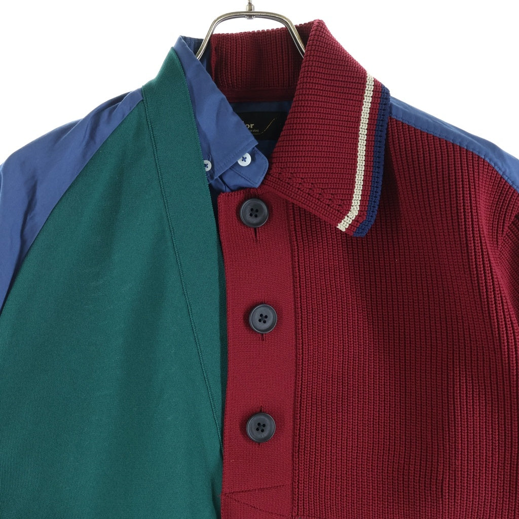 kolor(カラー) 21SS Docking Knit Polo Shirt ドッキングニット半袖ポロシャツ グリーン/レッド 21SCM-N03301