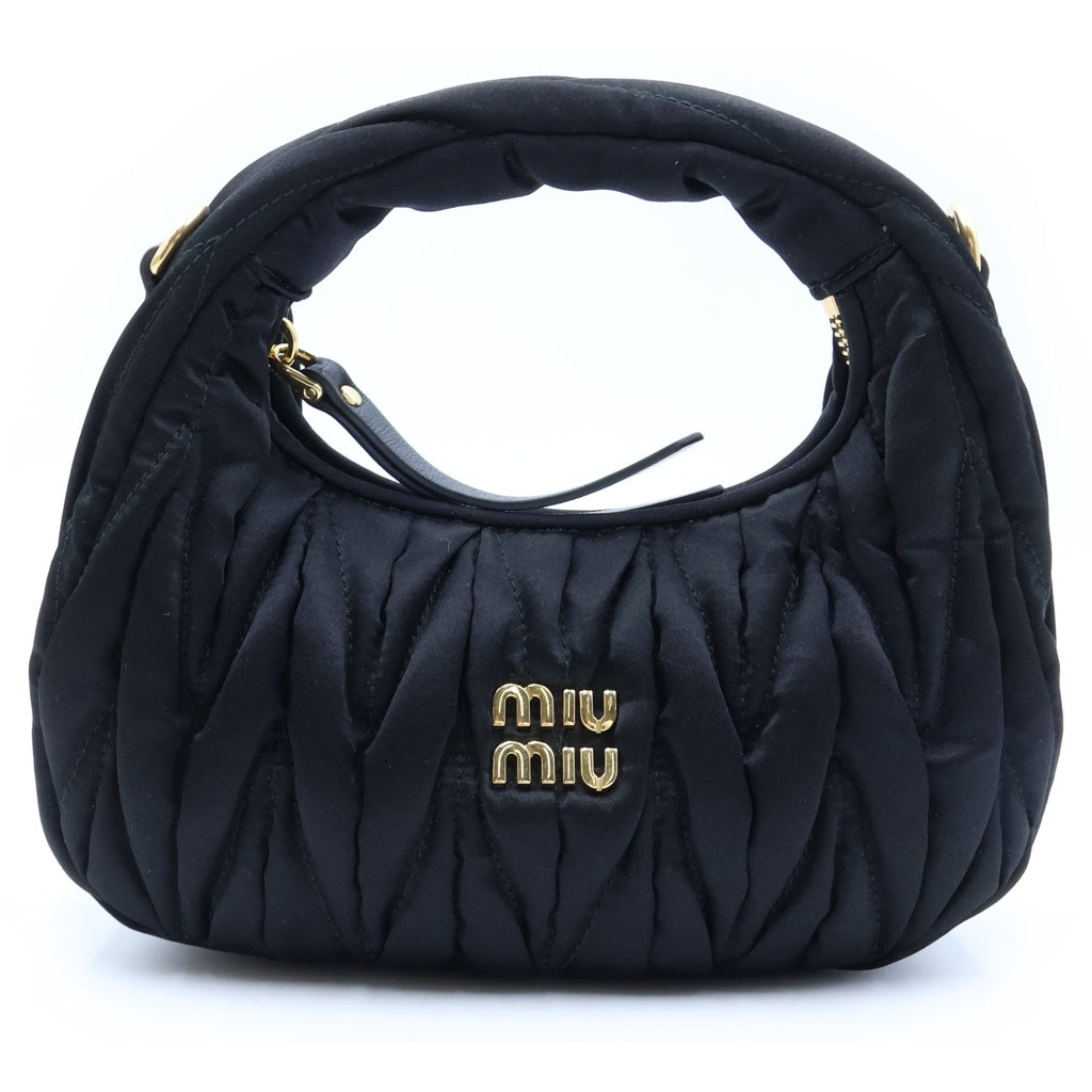 miumiu(ミュウミュウ) ワンダー マテラッセ サテン ホーボーバッグ ブラック 5BC125OOY 2BD8 レディース