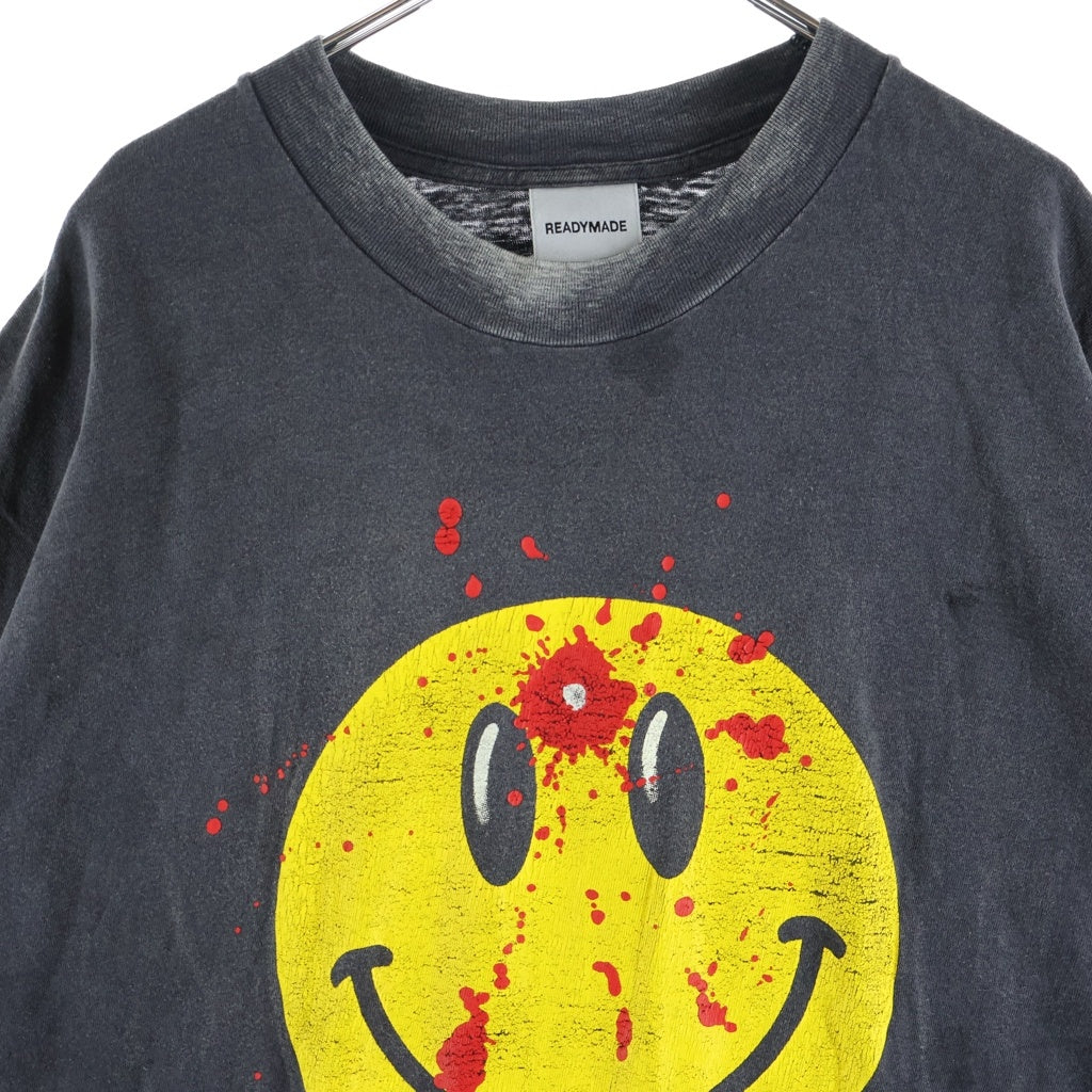 READY MADE(レディメイド) 24SS SMILE TEE スマイルプリント コットンクルーネック半袖Tシャツ ブラック RE-CO-BK-00-00-279