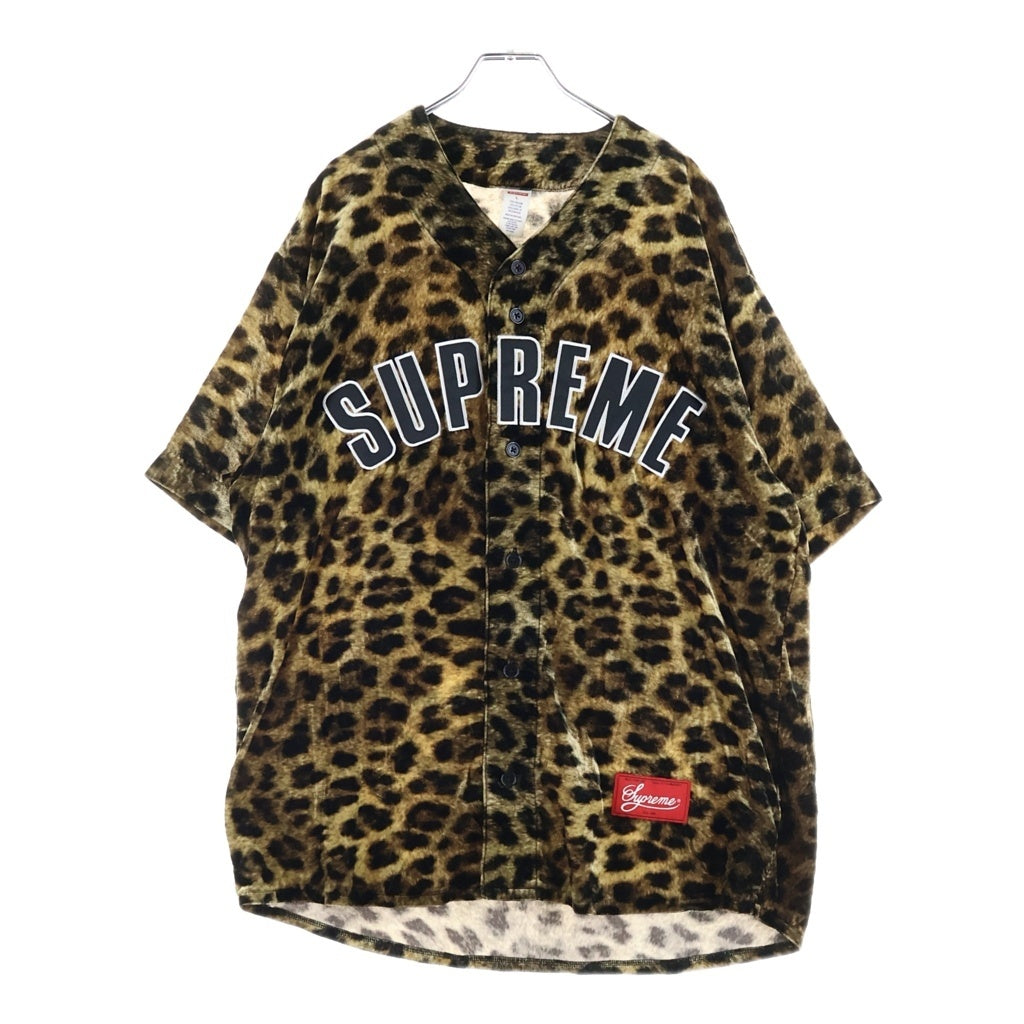SUPREME(シュプリーム) 25SS Velvet Baseball Jersey ベルベット レオパード柄 ベースボール ジャージ 半袖フットボールシャツ ブラウン
