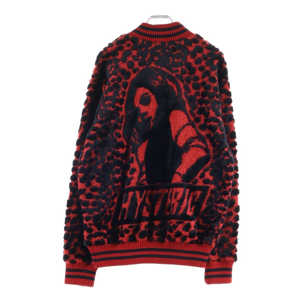 HYSTERIC GLAMOUR(ヒステリックグラマー) VIXEN GIRL CHEETAH柄 ジャカード ロゴデザイン ニット カーディガン レッド 02243CJ03