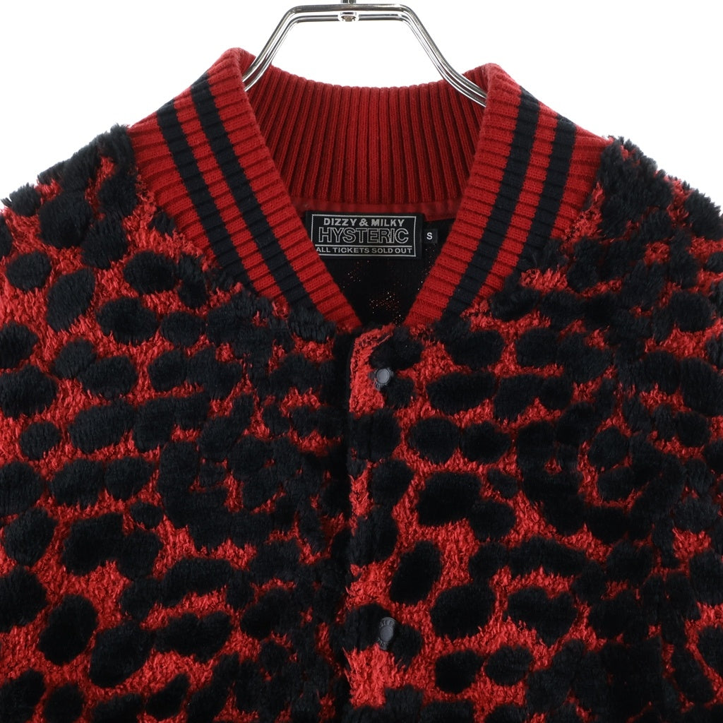 HYSTERIC GLAMOUR(ヒステリックグラマー) VIXEN GIRL CHEETAH柄 ジャカード ロゴデザイン ニット カーディガン レッド 02243CJ03