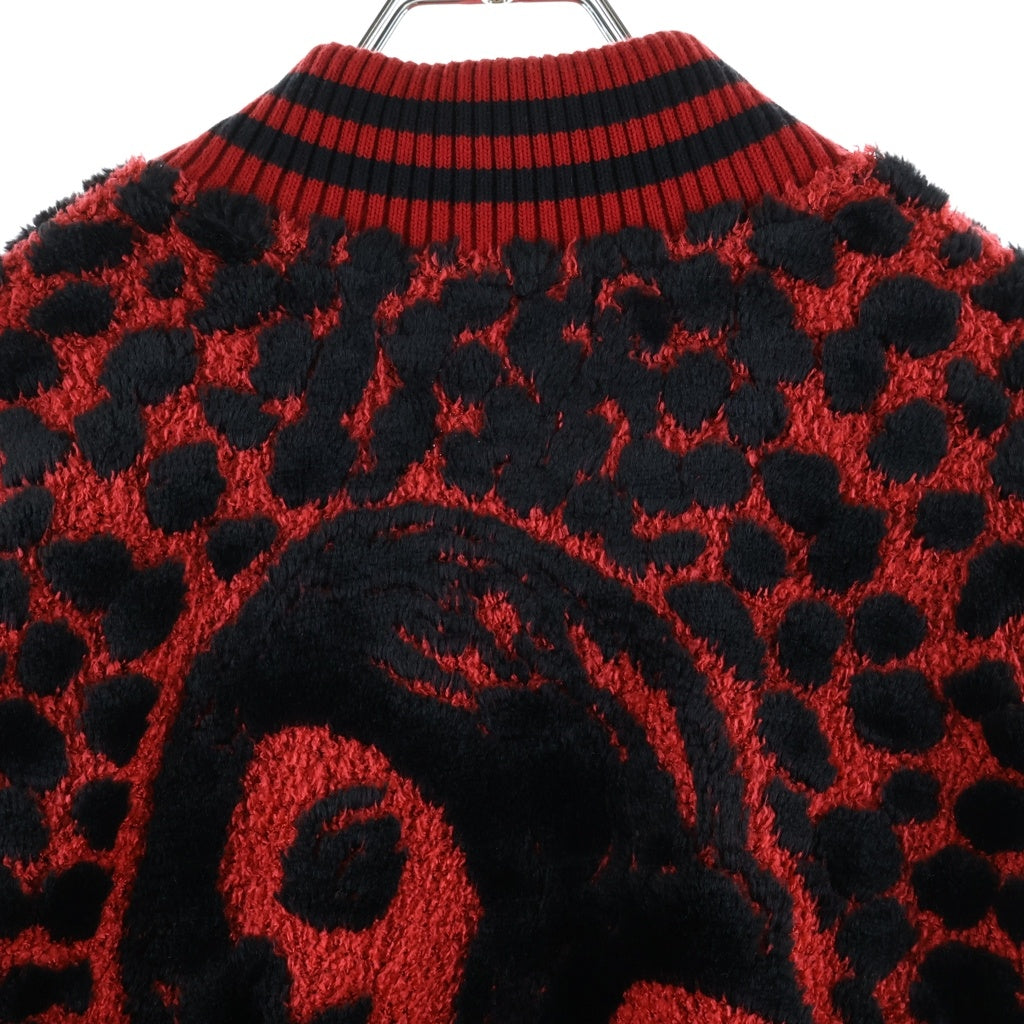 HYSTERIC GLAMOUR(ヒステリックグラマー) VIXEN GIRL CHEETAH柄 ジャカード ロゴデザイン ニット カーディガン レッド 02243CJ03