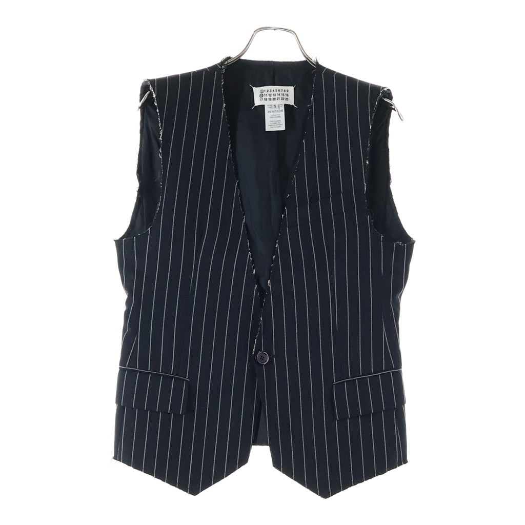 Maison Margiela(メゾンマルジェラ) 010初期 本人期 アーティザナル ダメージ加工 ストライプ柄 ベスト ジャケット ブラック
