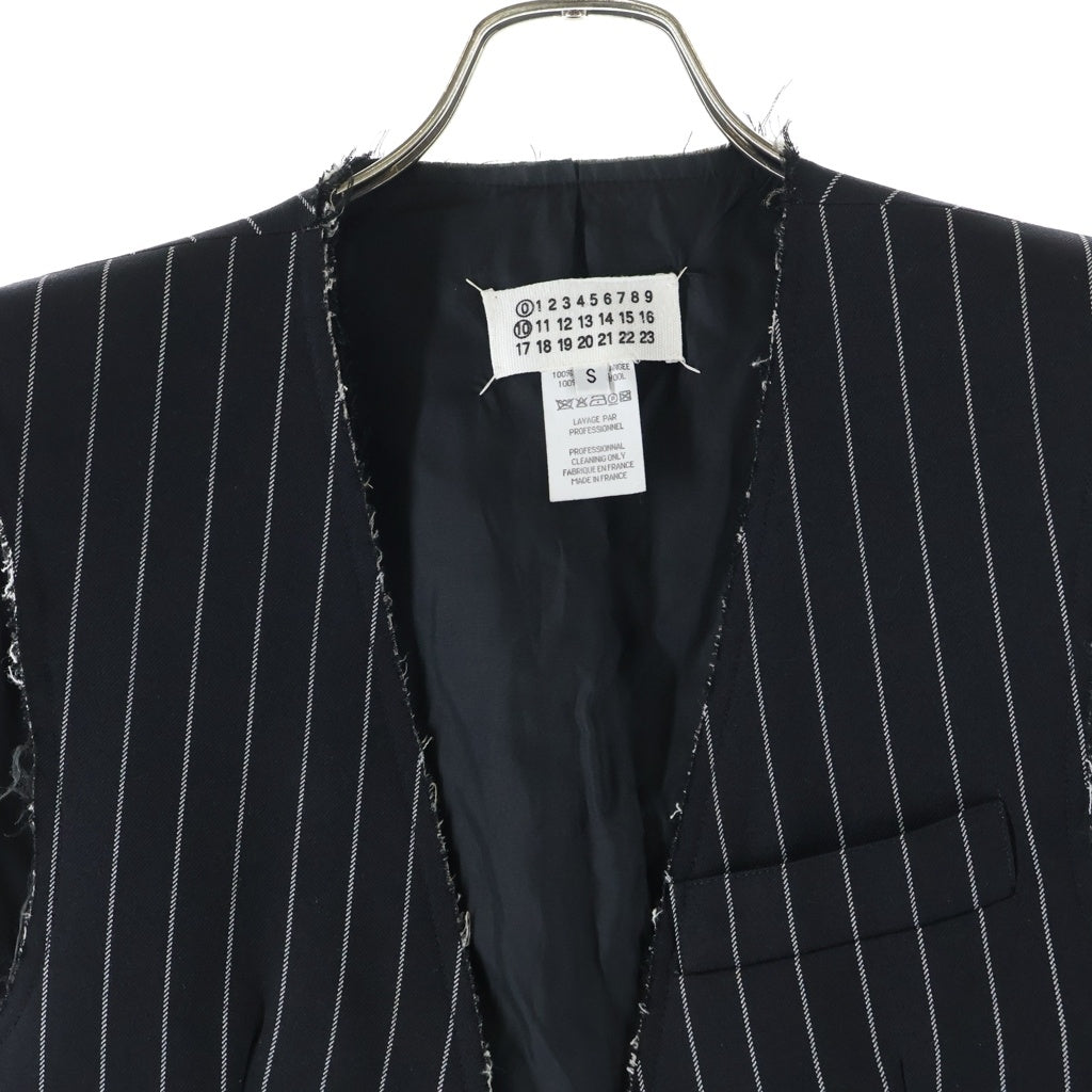 Maison Margiela(メゾンマルジェラ) 010初期 本人期 アーティザナル ダメージ加工 ストライプ柄 ベスト ジャケット ブラック