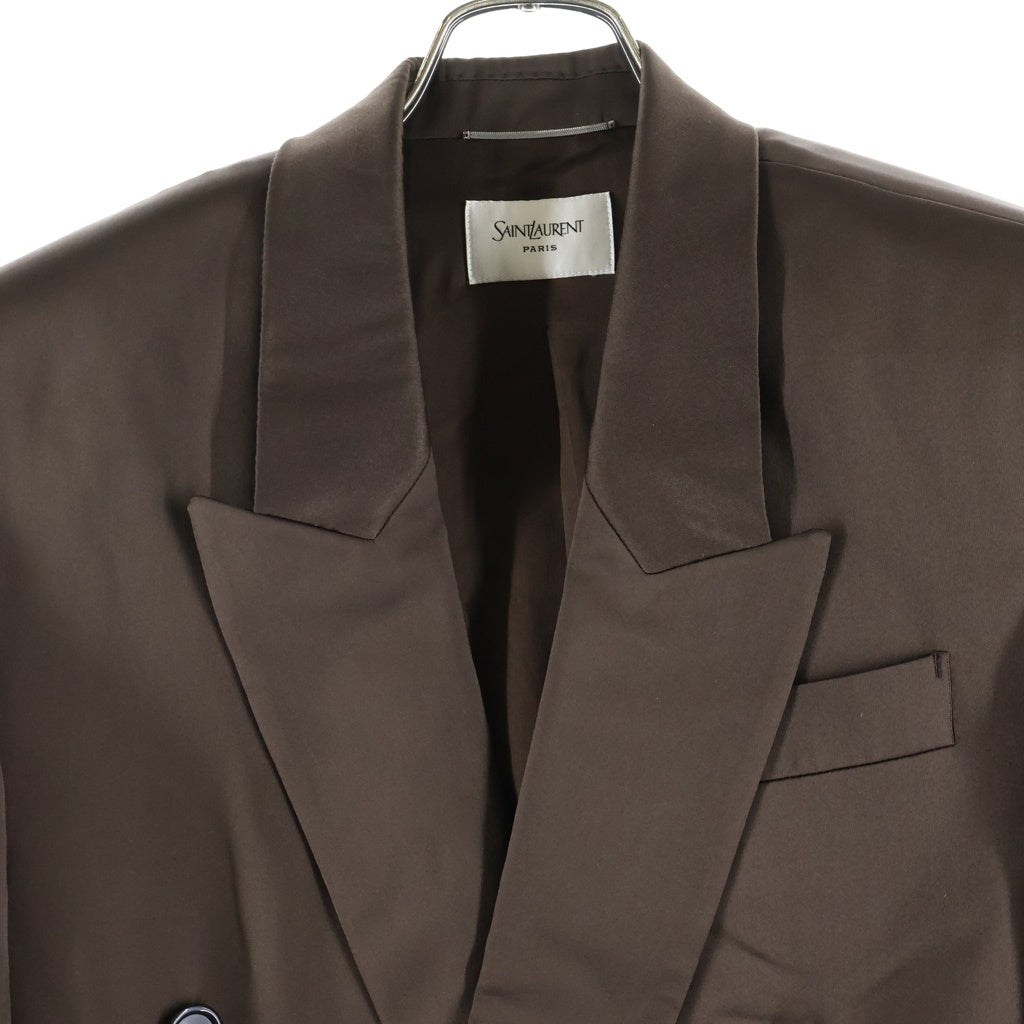 SAINT LAURENT PARIS(サンローランパリ) 26SS シルク 6B ダブルテーラードジャケット ブラウン 854418
