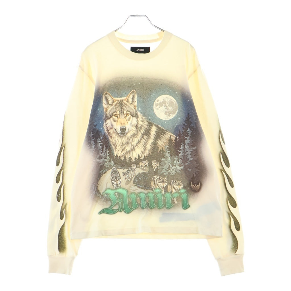 AMIRI(アミリ) ラインストーンウルフグラフィックプリント長袖Tシャツ カットソー ホワイト