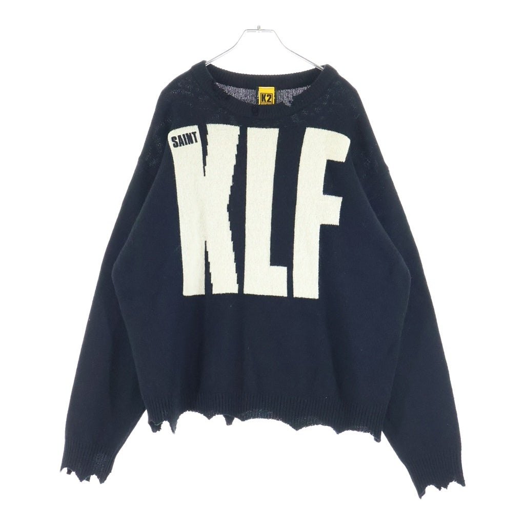 SAINT MICHAEL(セントマイケル) KLF CREW NEECK KNIT ロゴデザイン クルーネック ニット セーター ブラック SM-HR1-0000-C08