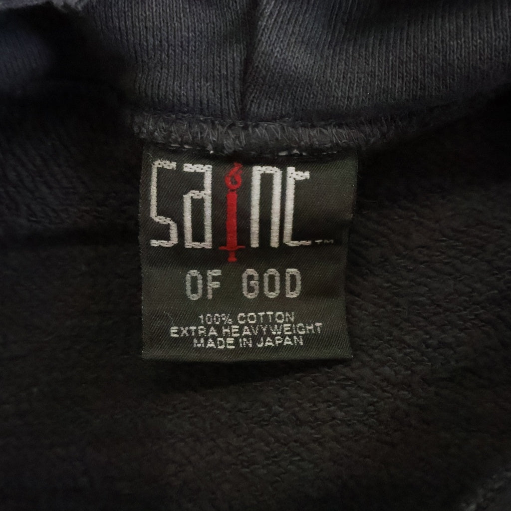 SAINT MICHAEL(セントマイケル) ×FEAR HOODIE SNT OF GOD フェアーオブゴット ビンテージ加工 フーデッド スウェット パーカー ブラック SM-HR8-0000-C03