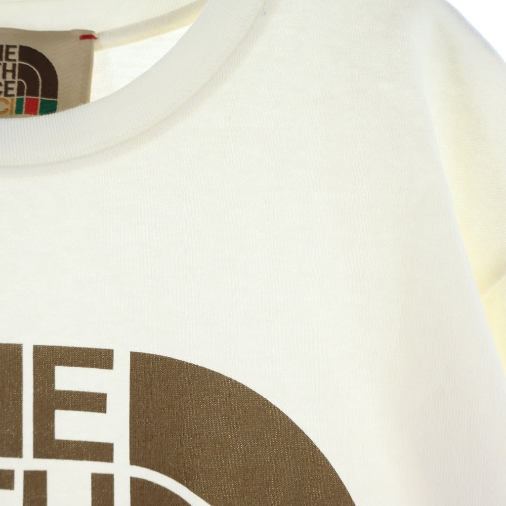 GUCCI(グッチ) ×THE NORTH FACE Oversize T-Shirt ノースフェイス ダブルネームロゴ クルーネック カットソー 半袖Tシャツ アイボリー 615044 XJDBZ