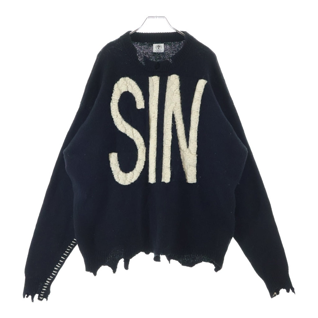 SAINT MICHAEL(セントマイケル) 21AW Wool Sweater With Embroidered Front Logo フロントロゴ刺繍ウールセーター ブラック SM-A21-0000-039