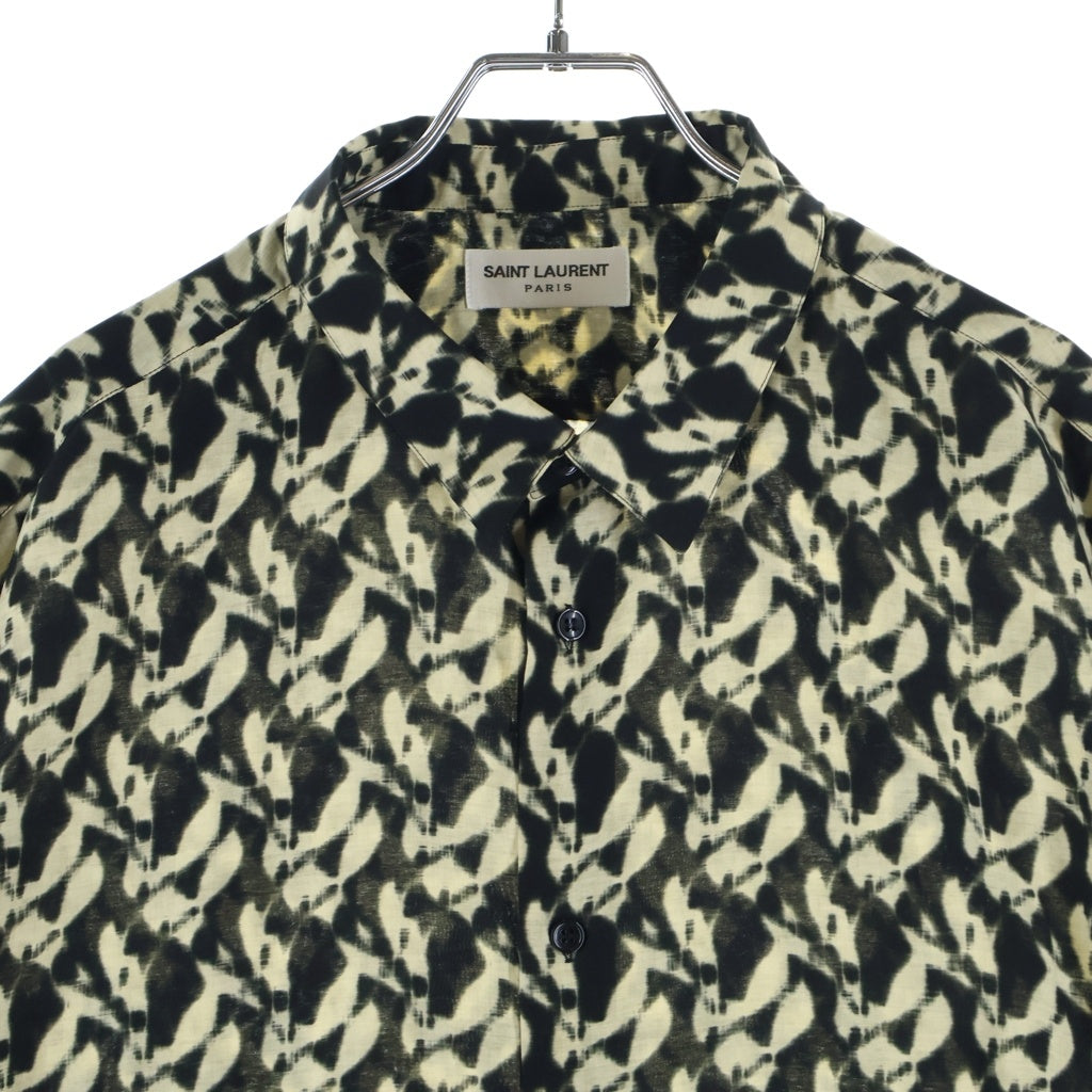 SAINT LAURENT PARIS(サンローランパリ) 総柄レーヨンシルク半袖シャツ ブラック/イエロー 601070 Y2G02