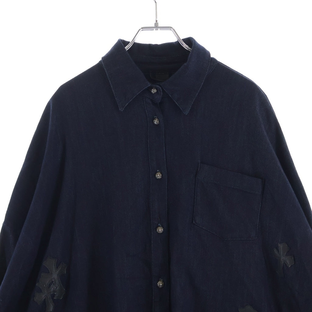 CHROME HEARTS(クロムハーツ) Y NOT MAHAL KITA ワイノット マハルキタ セメタリークロスパッチ クロスボタン オーバーサイズ デニム 長袖シャツ インディゴ