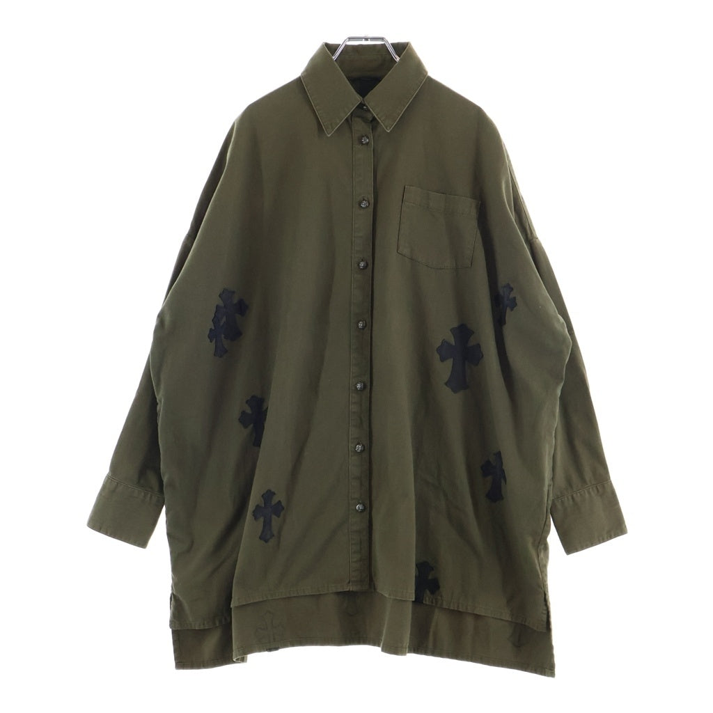 CHROME HEARTS(クロムハーツ) Y NOT MAHAL KITA ワイノット マハルキタ セメタリークロスパッチ クロスボタン オーバーサイズ長袖シャツ ブラック/カーキ