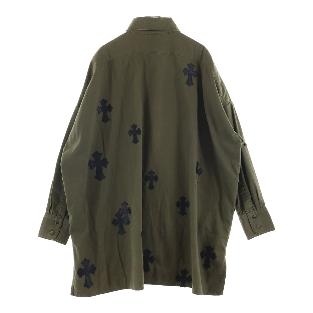 CHROME HEARTS(クロムハーツ) Y NOT MAHAL KITA ワイノット マハルキタ セメタリークロスパッチ クロスボタン オーバーサイズ長袖シャツ ブラック/カーキ