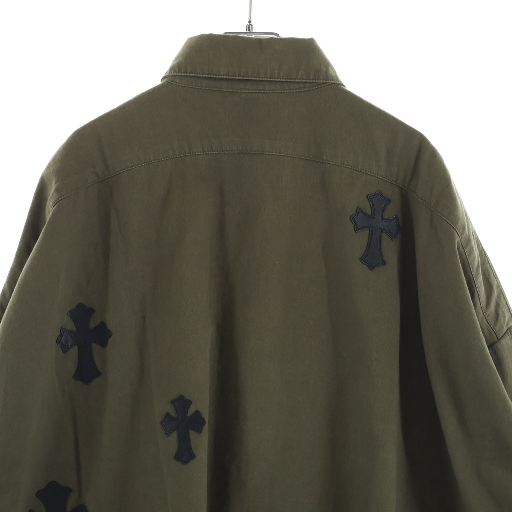 CHROME HEARTS(クロムハーツ) Y NOT MAHAL KITA ワイノット マハルキタ セメタリークロスパッチ クロスボタン オーバーサイズ長袖シャツ ブラック/カーキ