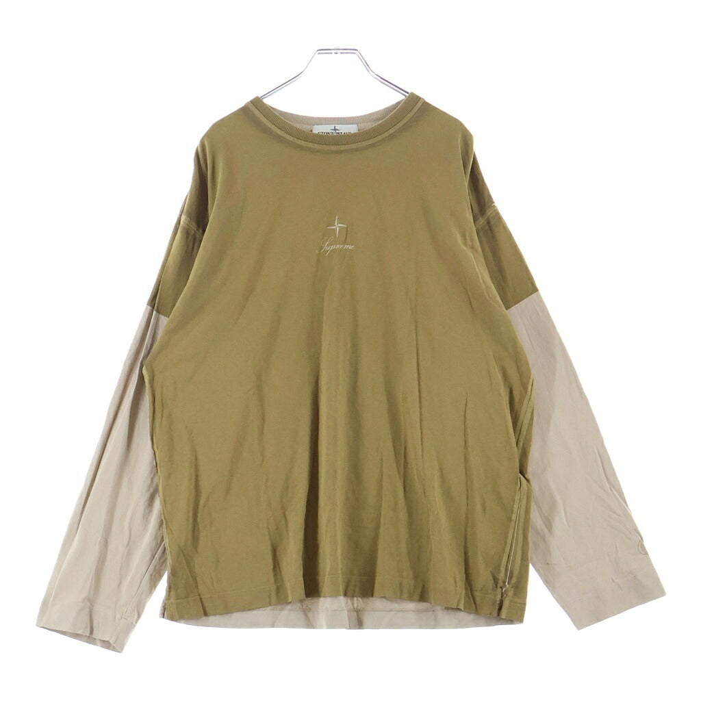 SUPREME(シュプリーム) ×STONE ISLAND L/S TEE ×ストーンアイランド フロントロゴプリント長袖Tシャツ カットソー ブラウン/ベージュ 7925201S6