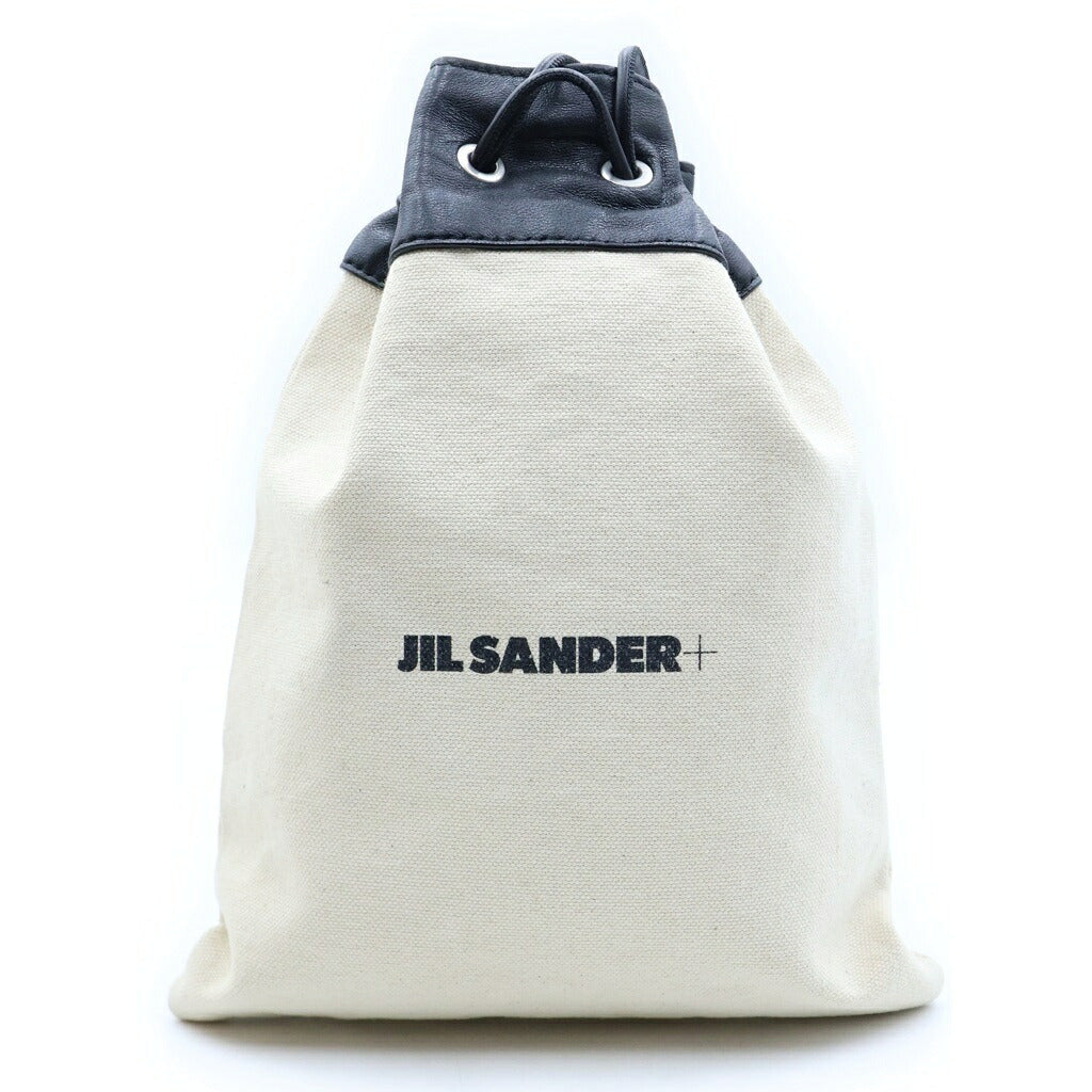 JIL SANDER(ジルサンダー) キャンバスレザードローストリングバッグ 巾着ポーチ ブラック/ホワイト