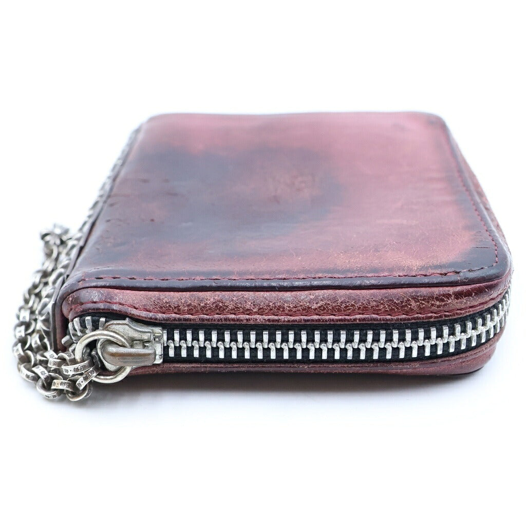 CHROME HEARTS(クロムハーツ) 3 SIDE ZIP 3サイドジップ レザー ピラミッドスタッズ ベイビーファット ウォレット 財布 レッド