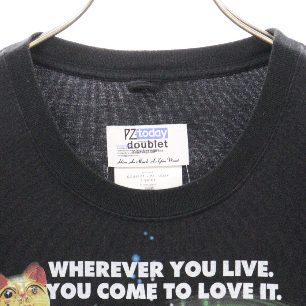 doublet(ダブレット) 23AW ×PZ TODAY PZトゥデイ JAPAN グラフィックプリント半袖Tシャツ ブラック 23AW35CS297