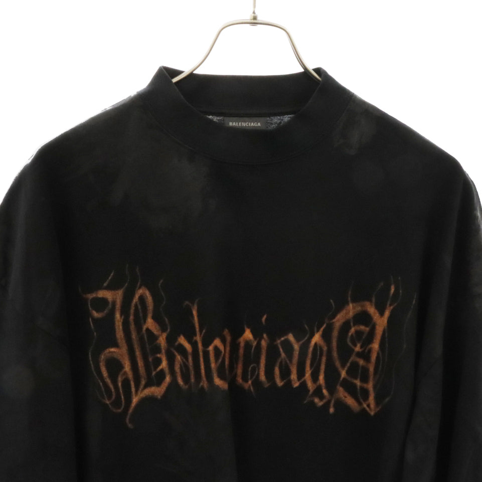 BALENCIAGA(バレンシアガ) 23SS Heavy Metal Logo T-Shirt ベビーメタルロゴ ダメージ加工半袖Tシャツ ブラック 744439 TOVE1
