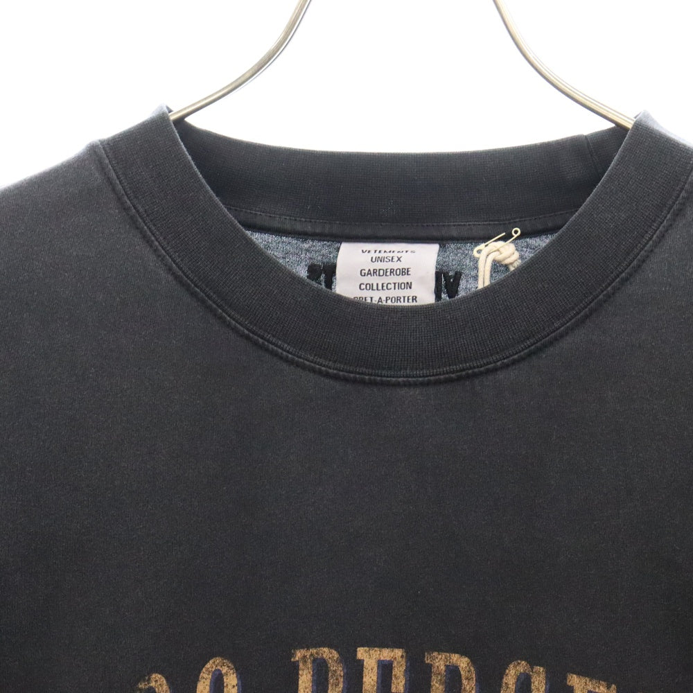 VETEMENTS(ヴェトモン) 24SS 1000 PERCENT T-SHIRT フロントプリントウォッシュド加工 オーバーサイズ半袖Tシャツ ブラック UE64TR170B