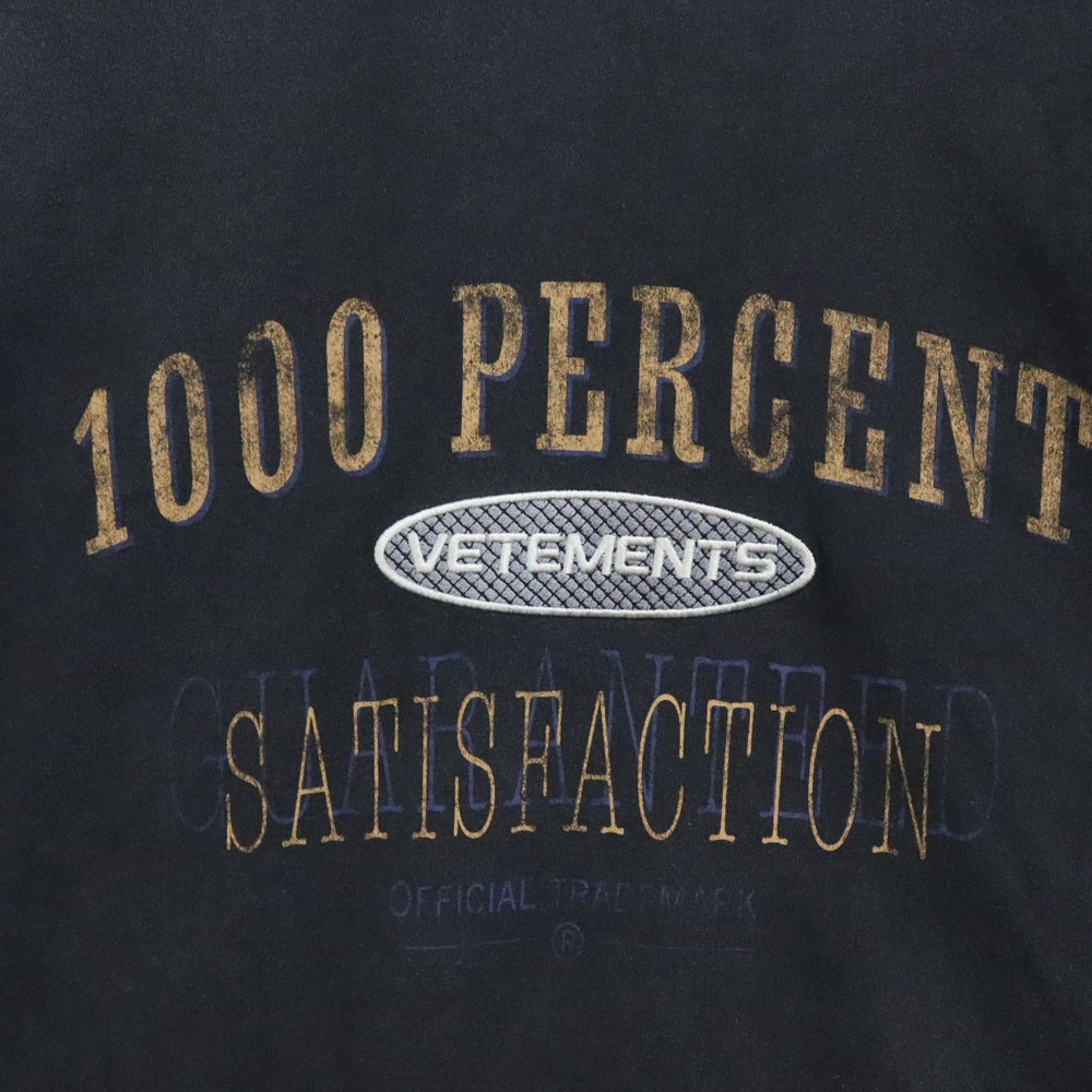 VETEMENTS(ヴェトモン) 24SS 1000 PERCENT T-SHIRT フロントプリントウォッシュド加工 オーバーサイズ半袖Tシャツ ブラック UE64TR170B