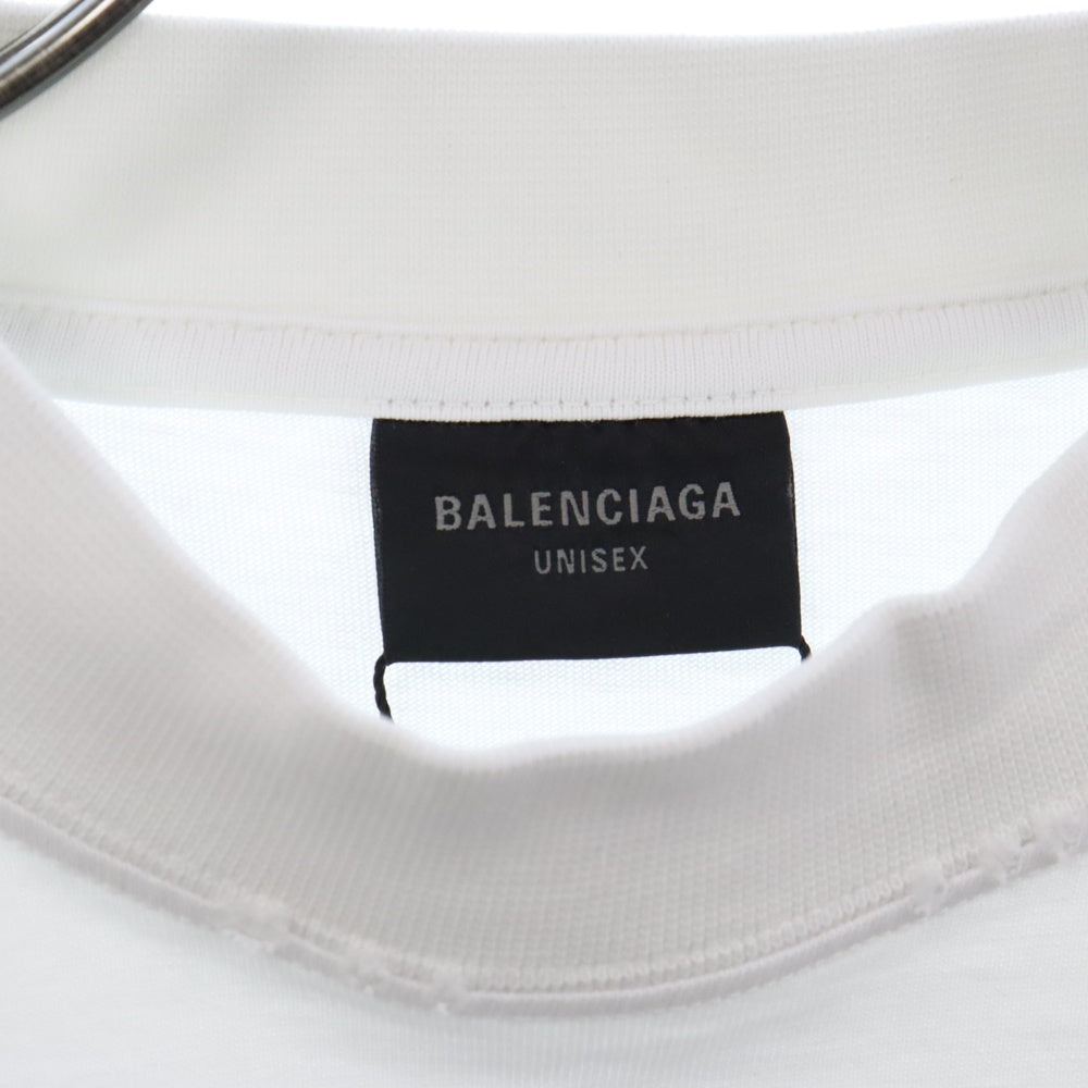 BALENCIAGA(バレンシアガ) Je T'aime T-Shirt 刺繍プリントダメージ加工半袖Tシャツ ホワイト 744439 TOVM7