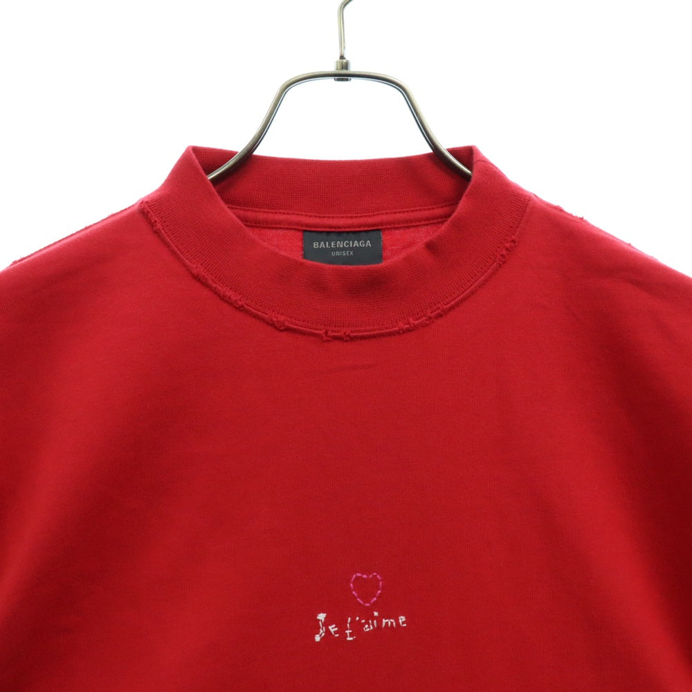 BALENCIAGA(バレンシアガ) Je T'aime T-Shirt 刺繍ダメージ加工半袖Tシャツ レッド 744439 TOVM7