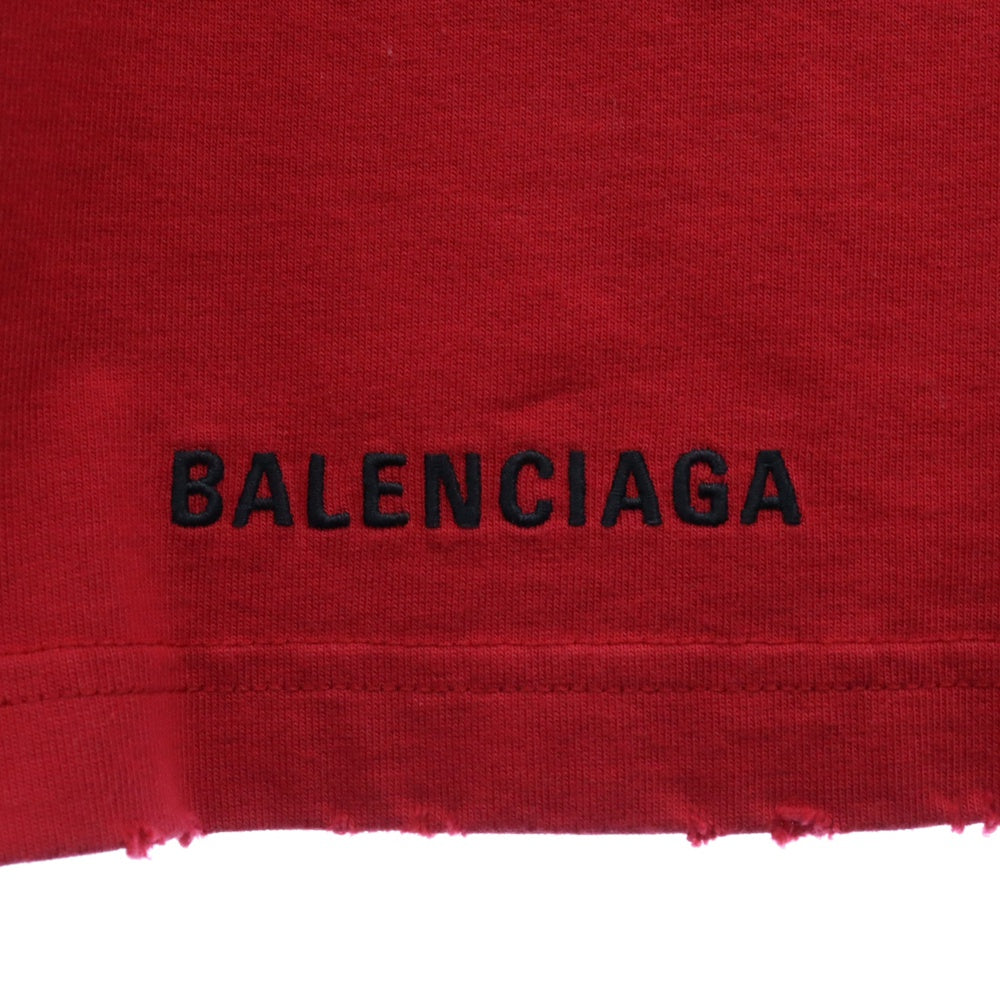 BALENCIAGA(バレンシアガ) Je T'aime T-Shirt 刺繍ダメージ加工半袖Tシャツ レッド 744439 TOVM7