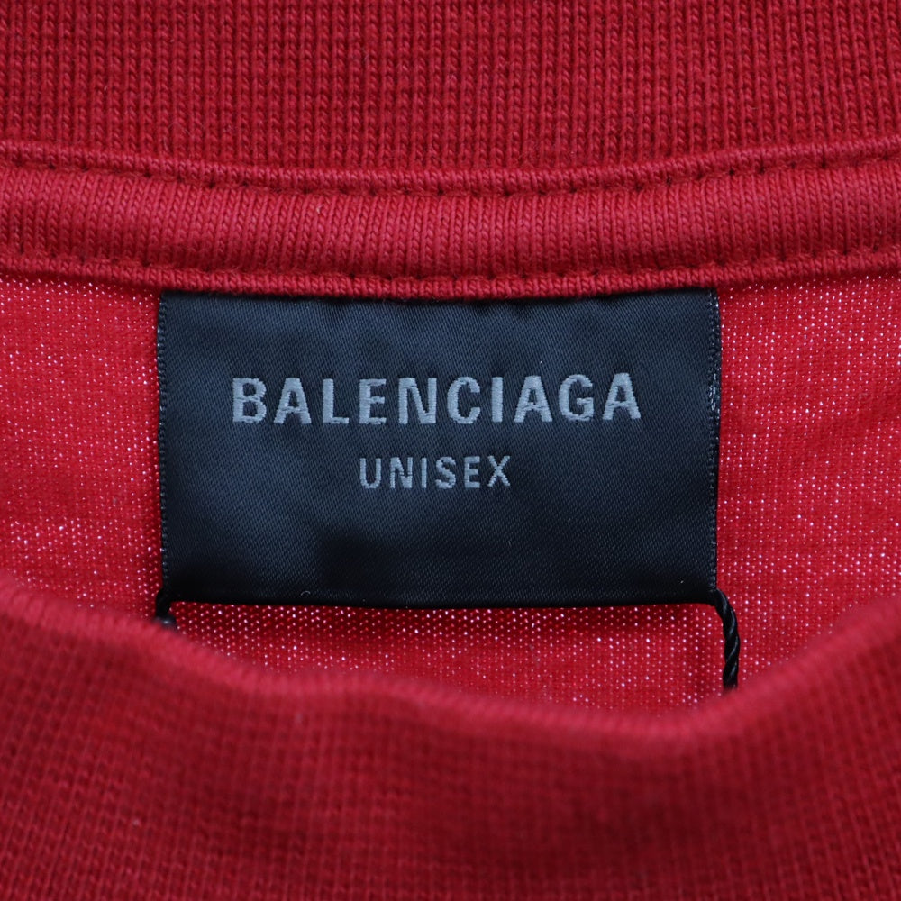 BALENCIAGA(バレンシアガ) Je T'aime T-Shirt 刺繍ダメージ加工半袖Tシャツ レッド 744439 TOVM7