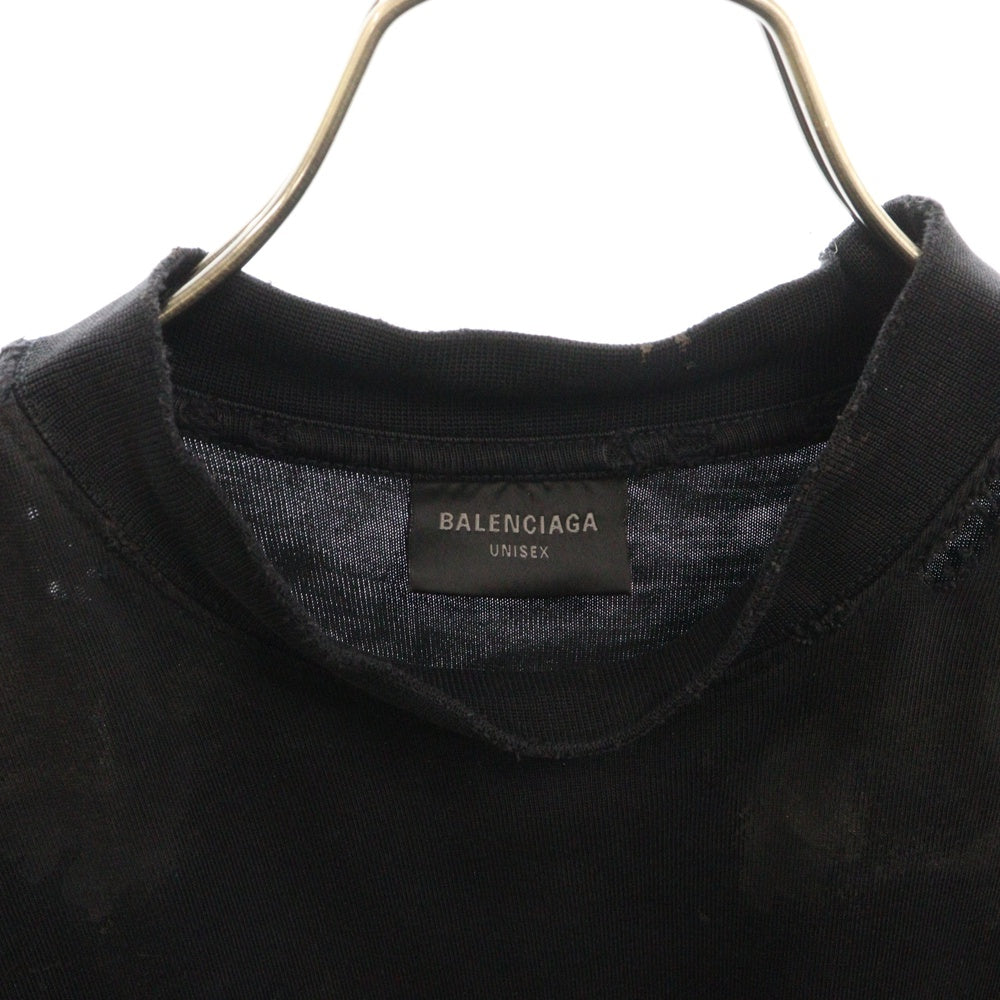 BALENCIAGA(バレンシアガ) 23SS Paris Moon Oversized Tee パリスムーン ダメージ加工 オーバーサイズ半袖Tシャツ ブラック 739028 TOVE4