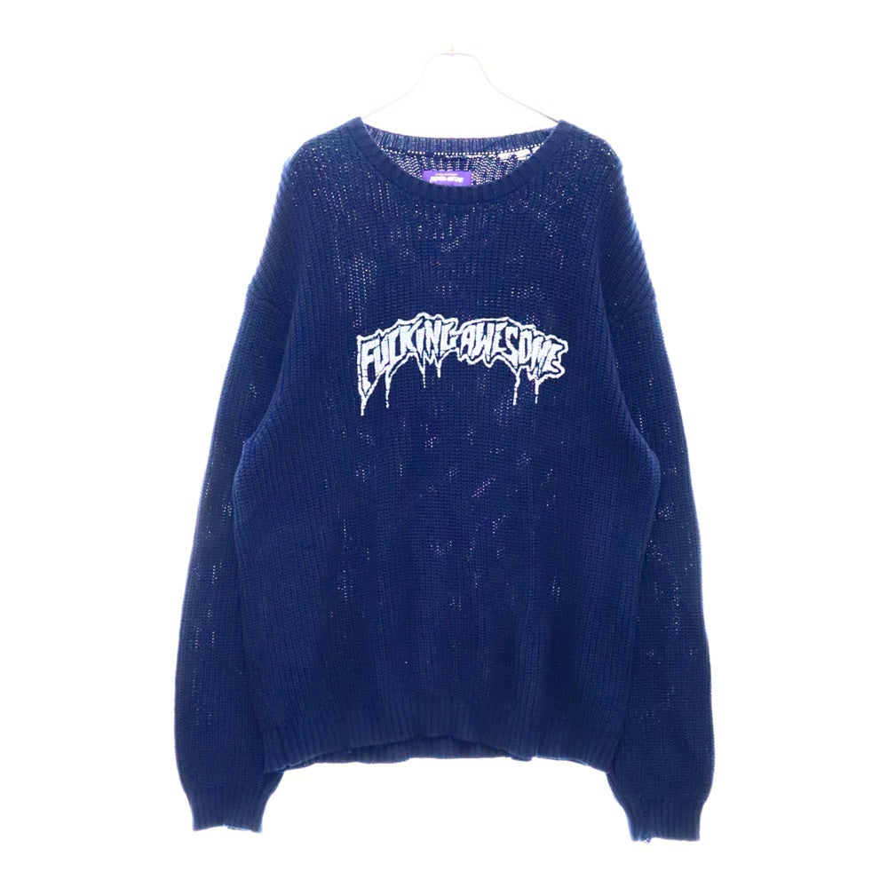 FUCKING AWESOME(ファッキンオーサム) Drip Logo Sweater ロゴプリント クルーネック長袖ニットセーター ネイビー