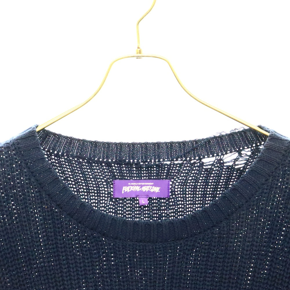 FUCKING AWESOME(ファッキンオーサム) Drip Logo Sweater ロゴプリント クルーネック長袖ニットセーター ネイビー