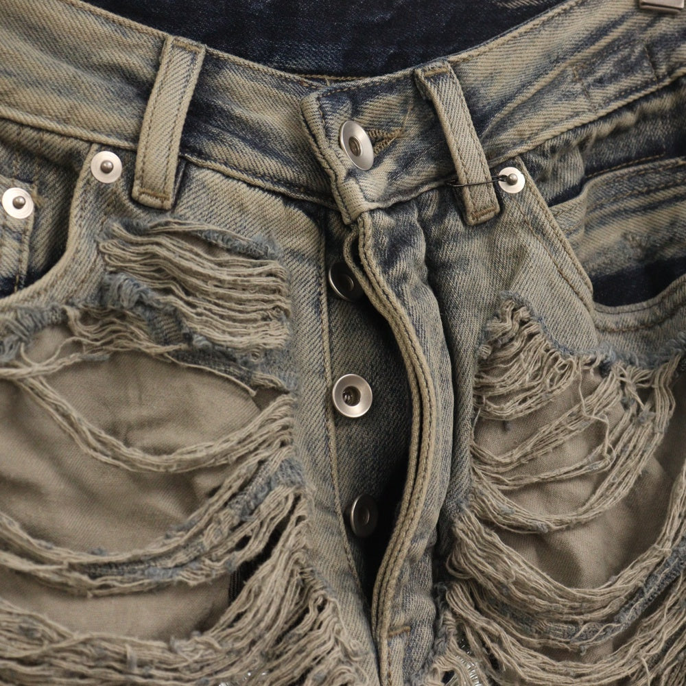 Rick Owens DRKSHDW(リックオウエンス ダークシャドウ) BIAS BOOTCUT バイアス ブーツカットダメージ加工デニムパンツ インディゴ DU02C5352-DMPSH