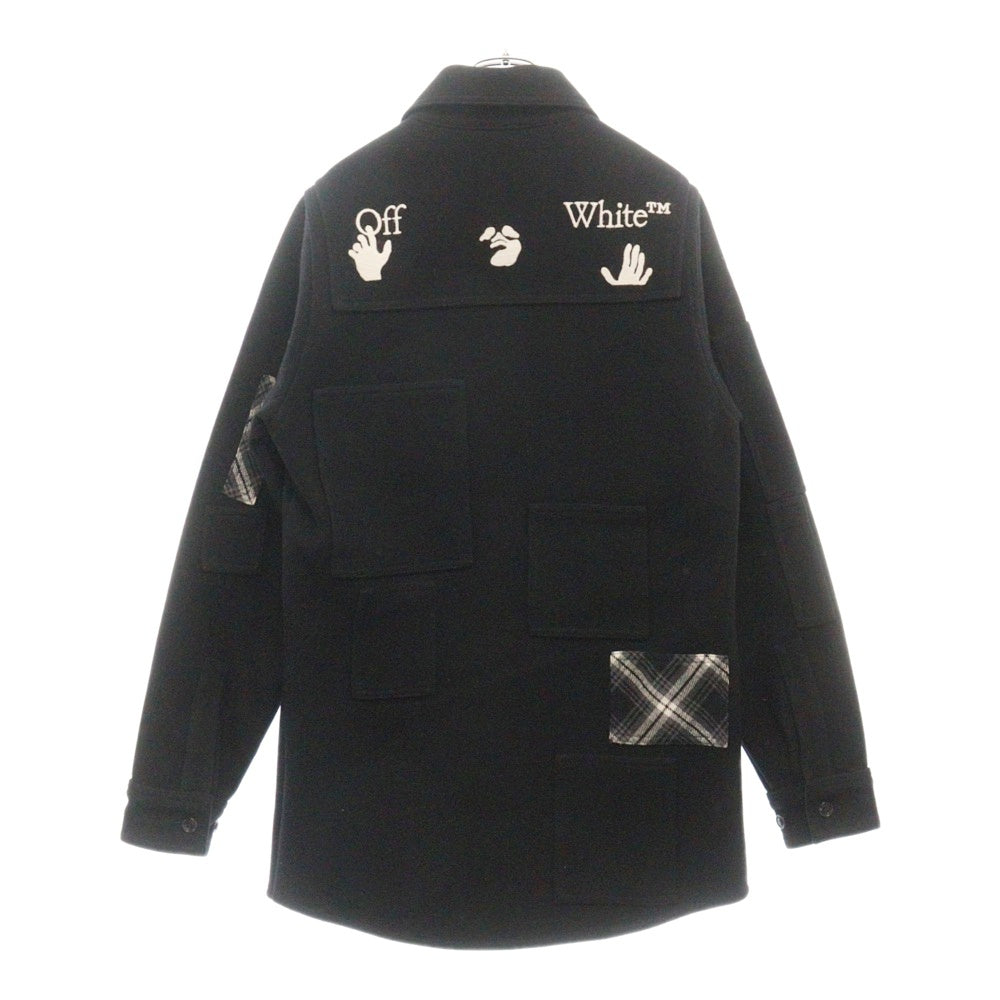 OFF-WHITE(オフホワイト) 20AW Tartan Detailed Shirt ロゴ刺繍ウールコート ブラック OMEA227E20FAB001