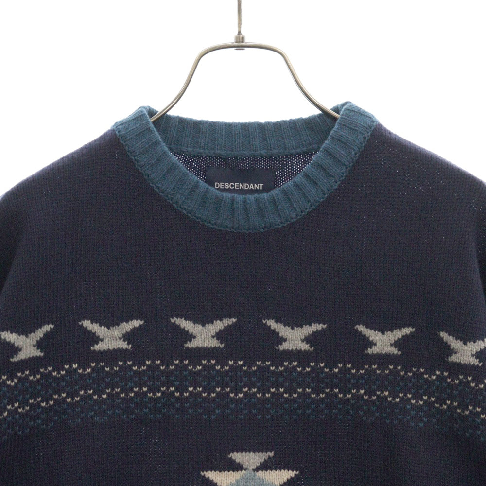 DESCENDANT(ディセンダント) 24AW MORAY CREW NECK KNIT 総柄クルーネックニットセーター ネイビー 242MADS-KNM04