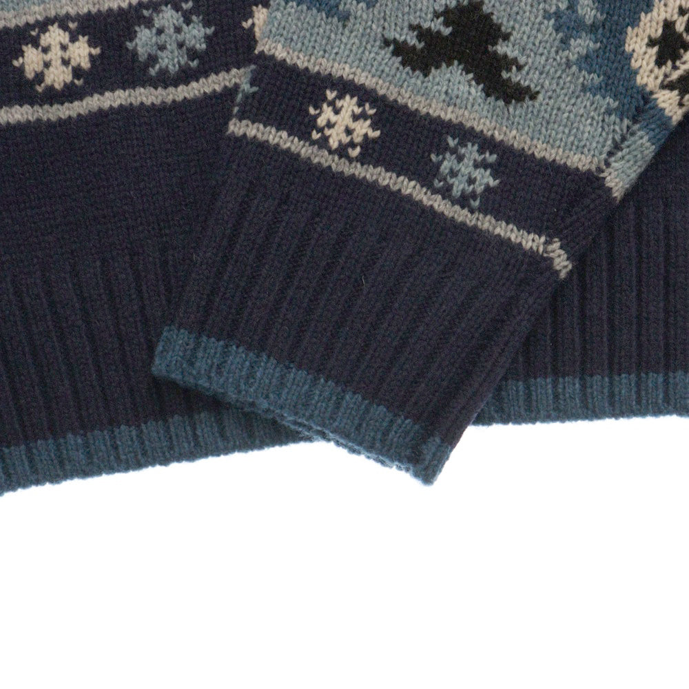 DESCENDANT(ディセンダント) 24AW MORAY CREW NECK KNIT 総柄クルーネックニットセーター ネイビー 242MADS-KNM04