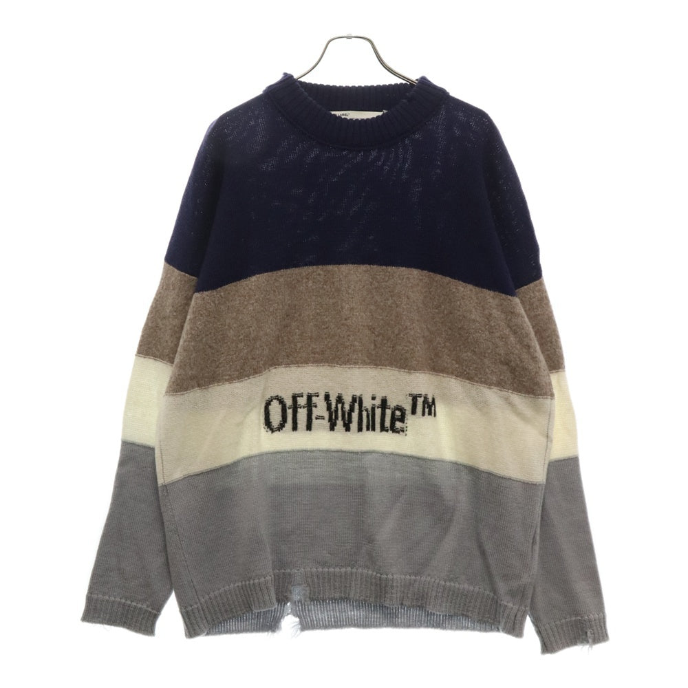 OFF-WHITE(オフホワイト) 19AW Logo Intarsia Striped Knit クルーネックニットセーター マルチ OMHE016E19E37032