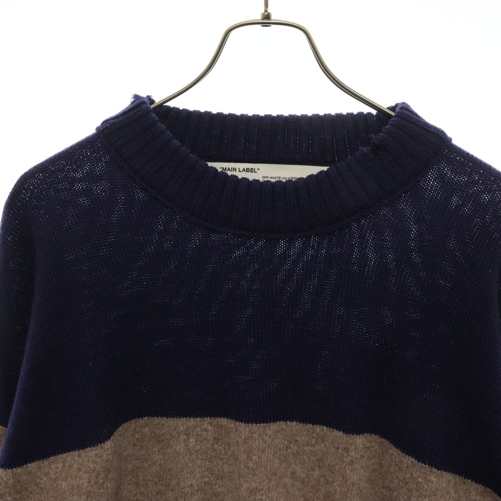 OFF-WHITE(オフホワイト) 19AW Logo Intarsia Striped Knit クルーネックニットセーター マルチ OMHE016E19E37032