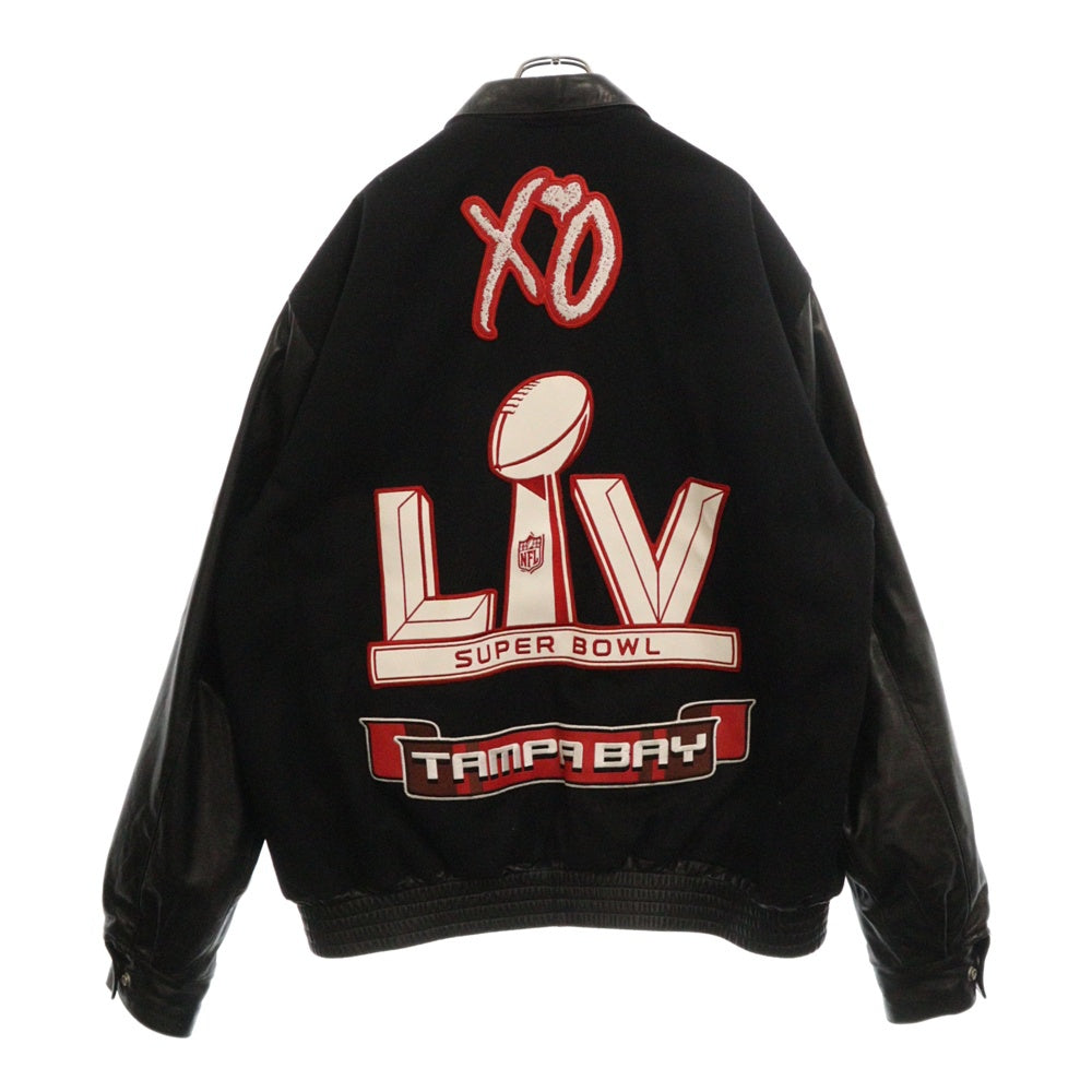 JEFFHAMILTON(ジェフハミルトン) 21SS ×THE Weeknd XO Super BOWL LV Jacket スーパーボウル スタジアムジャケット アームレザーブルゾン ブラック/レッド