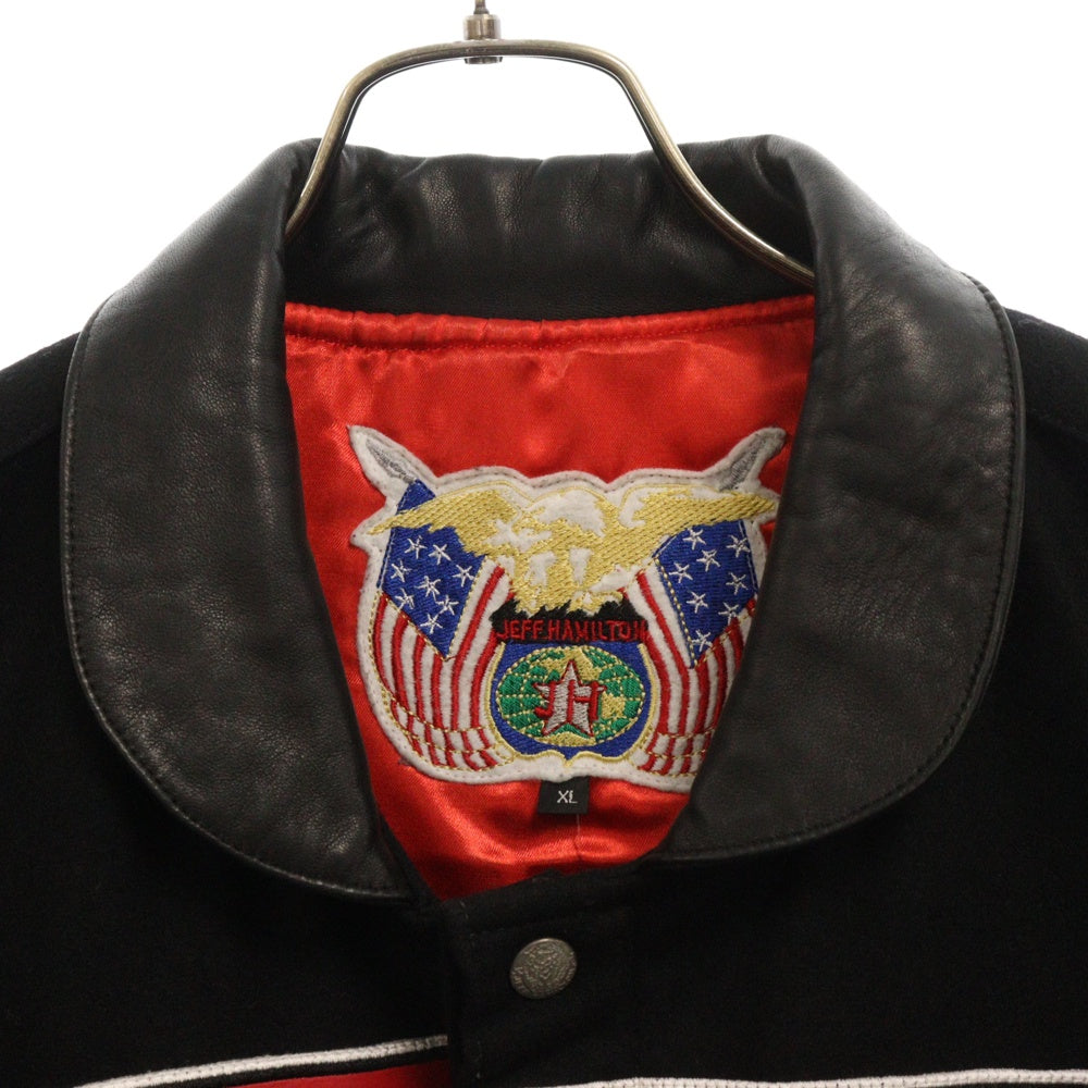 JEFFHAMILTON(ジェフハミルトン) 21SS ×THE Weeknd XO Super BOWL LV Jacket スーパーボウル スタジアムジャケット アームレザーブルゾン ブラック/レッド