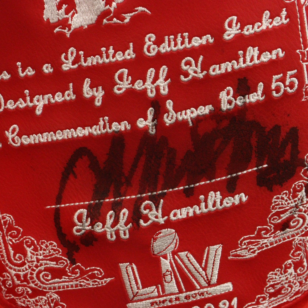 JEFFHAMILTON(ジェフハミルトン) 21SS ×THE Weeknd XO Super BOWL LV Jacket スーパーボウル スタジアムジャケット アームレザーブルゾン ブラック/レッド