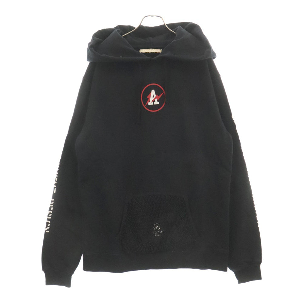 OFF-WHITE(オフホワイト) 15AW ×Fragment design Melanism Mesh Pocket Pool Hoodie フラグメント メッシュポケット プルオーバースウェットパーカー フーディー ブラック