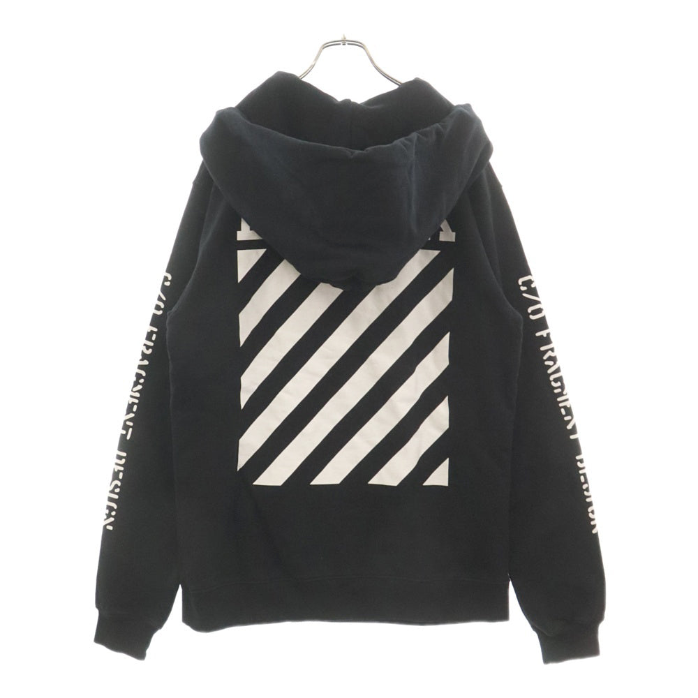 OFF-WHITE(オフホワイト) 15AW ×Fragment design Melanism Mesh Pocket Pool Hoodie フラグメント メッシュポケット プルオーバースウェットパーカー フーディー ブラック